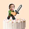 Custom Pixel Adventurer with Gray Sword Face Cutout – Cake Topper Custom Pixel Adventurer with Gray Sword Face Cutout shown on a cake topper mockup