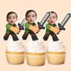Custom Pixel Adventurer with Gray Sword Face Cutout – Cupcake Topper Custom Pixel Adventurer with Gray Sword Face Cutout shown on a cupcake topper mockup