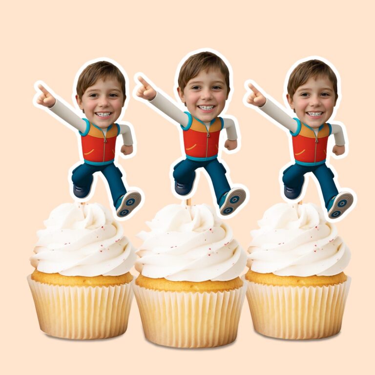 Custom Rescue-Team Leader Character Face Cutout – Cupcake Topper Custom Rescue-Team Leader Character Face Cutout shown on a cupcake topper mockup