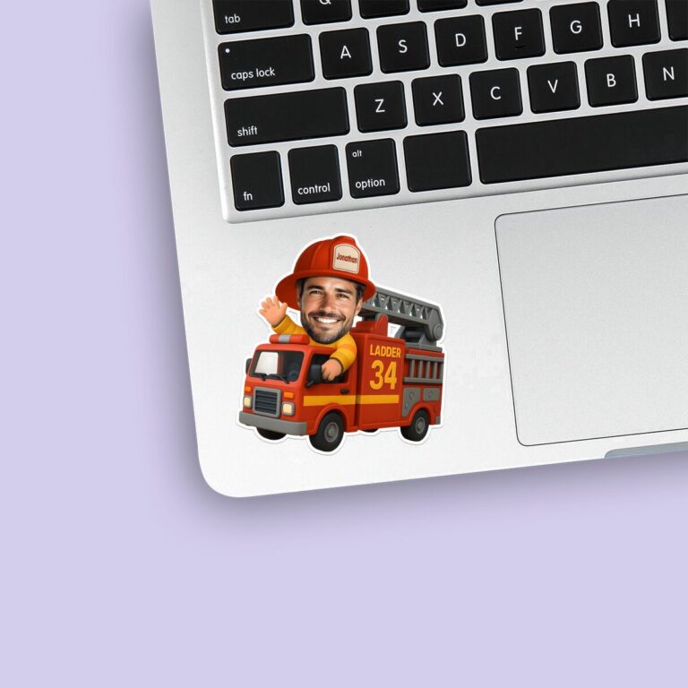 Custom Ladder-Truck Firefighter Face Cutout – Sticker Custom Ladder-Truck Firefighter Face Cutout shown on a sticker mockup