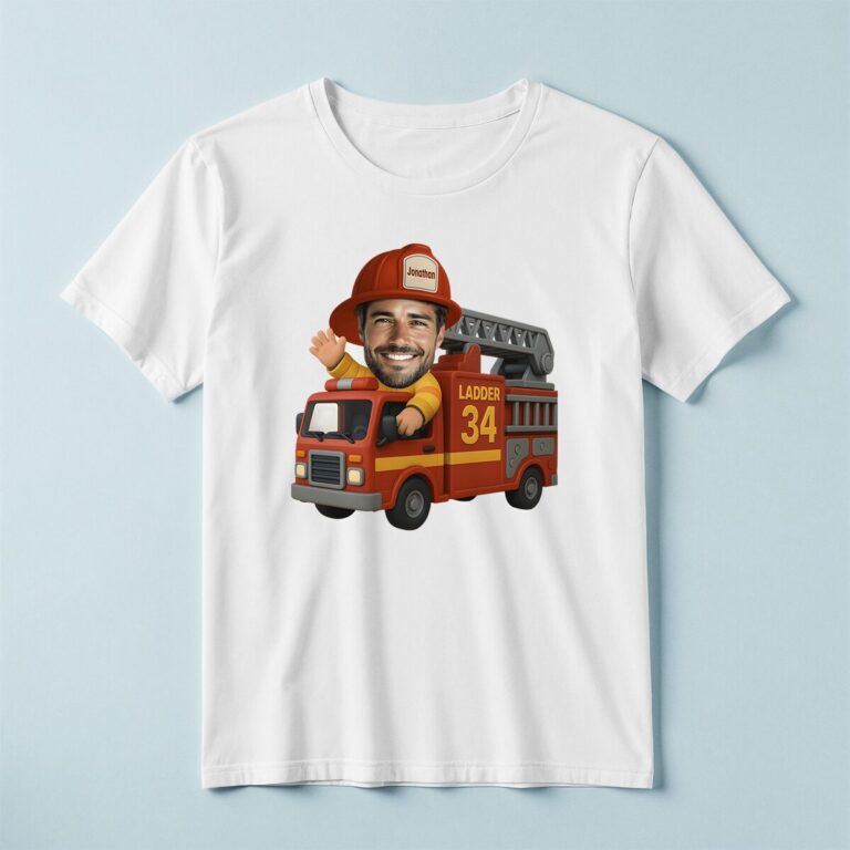 Custom Ladder-Truck Firefighter Face Cutout – T-shirt Custom Ladder-Truck Firefighter Face Cutout shown on a T-shirt mockup