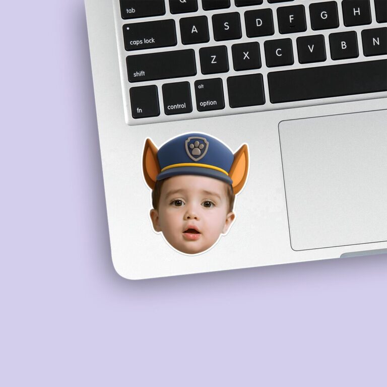 Custom Police-Pup Cap Portrait Face Cutout – Sticker Custom Police-Pup Cap Portrait Face Cutout shown on a sticker mockup
