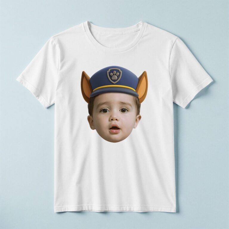 Custom Police-Pup Cap Portrait Face Cutout – T-shirt Custom Police-Pup Cap Portrait Face Cutout shown on a T-shirt mockup