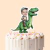 Custom Rider on a Green Tyrannosaur Face Cutout – Cake Topper Custom Rider on a Green Tyrannosaur Face Cutout shown on a cake topper mockup