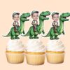 Custom Rider on a Green Tyrannosaur Face Cutout – Cupcake Topper Custom Rider on a Green Tyrannosaur Face Cutout shown on a cupcake topper mockup