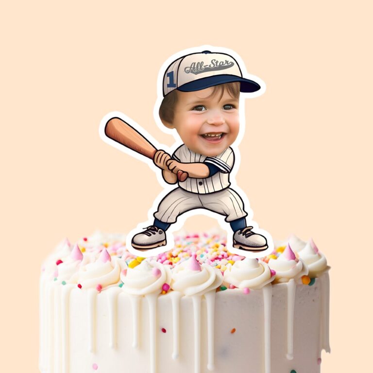 Custom Number 1 All-Star Baseball Batter Face Cutout – Cake Topper Custom Number 1 All-Star Baseball Batter Face Cutout shown on a cake topper mockup