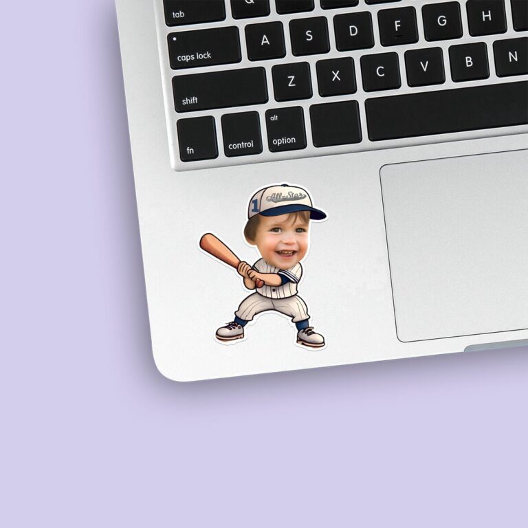 Custom Number 1 All-Star Baseball Batter Face Cutout – Sticker Custom Number 1 All-Star Baseball Batter Face Cutout shown on a sticker mockup