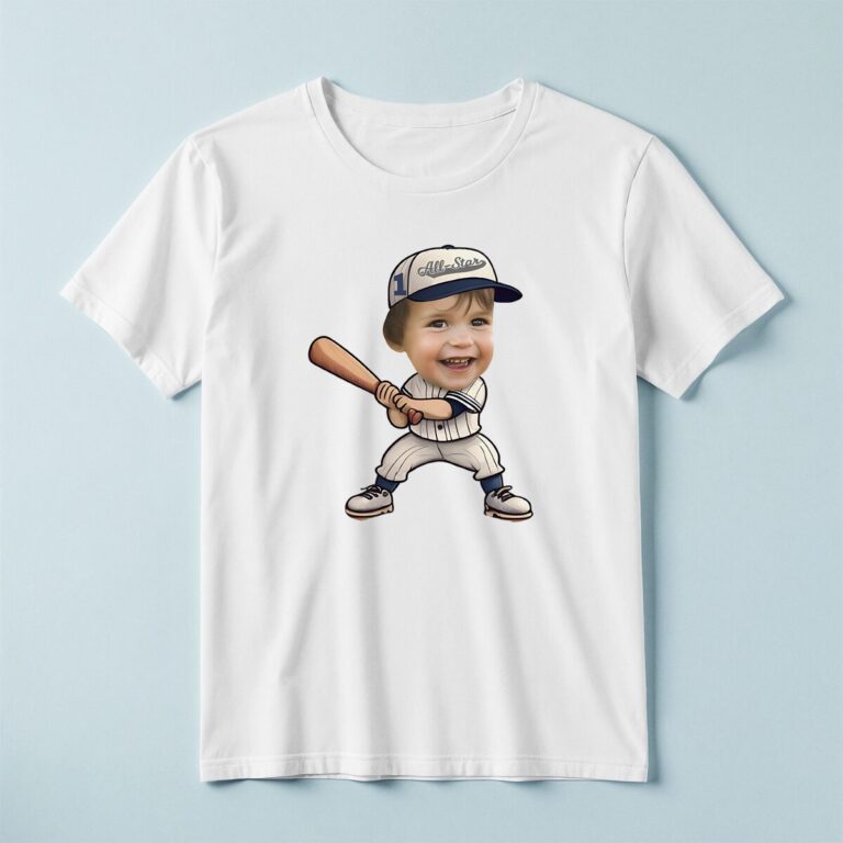 Custom Number 1 All-Star Baseball Batter Face Cutout – T-shirt Custom Number 1 All-Star Baseball Batter Face Cutout shown on a T-shirt mockup