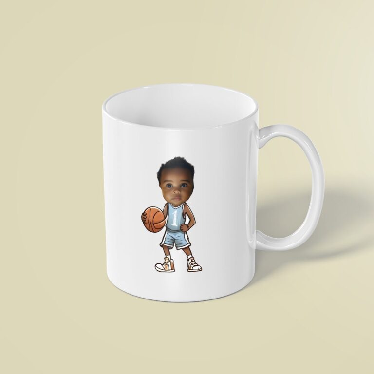 Custom Light-Blue Number 1 Basketball Child Face Cutout – Mug Custom Light-Blue Number 1 Basketball Child Face Cutout shown on a mug mockup