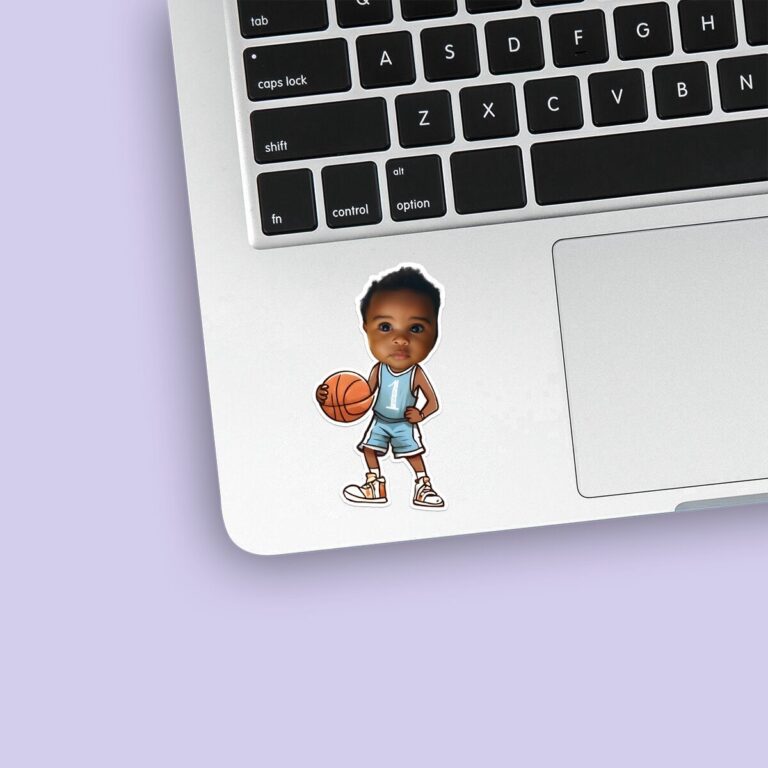Custom Light-Blue Number 1 Basketball Child Face Cutout – Sticker Custom Light-Blue Number 1 Basketball Child Face Cutout shown on a sticker mockup