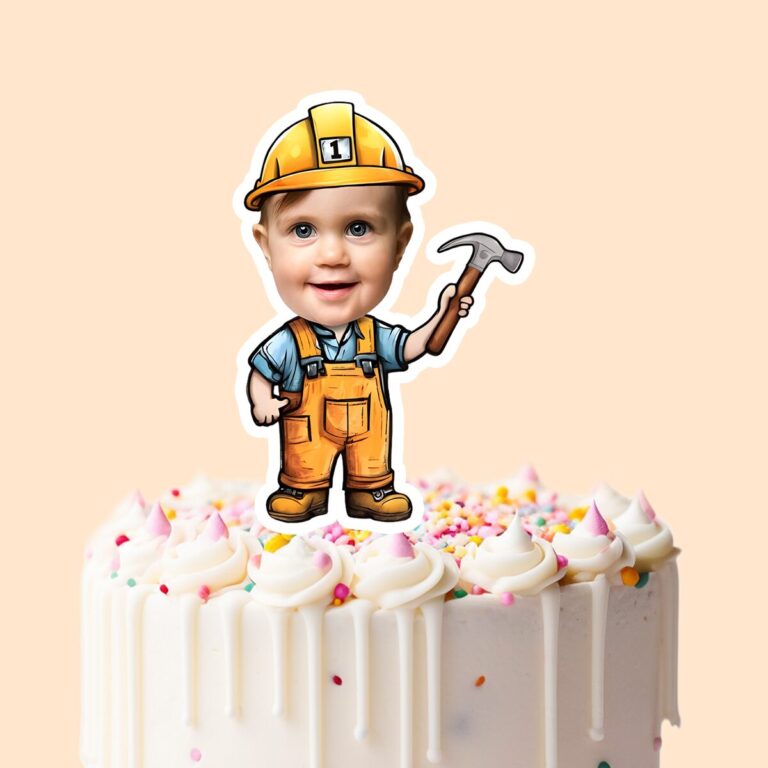 Custom Number 1 Builder with Hammer Face Cutout – Cake Topper Custom Number 1 Builder with Hammer Face Cutout shown on a cake topper mockup