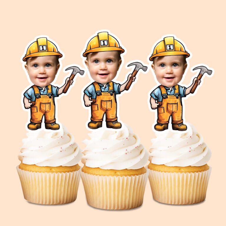Custom Number 1 Builder with Hammer Face Cutout – Cupcake Topper Custom Number 1 Builder with Hammer Face Cutout shown on a cupcake topper mockup