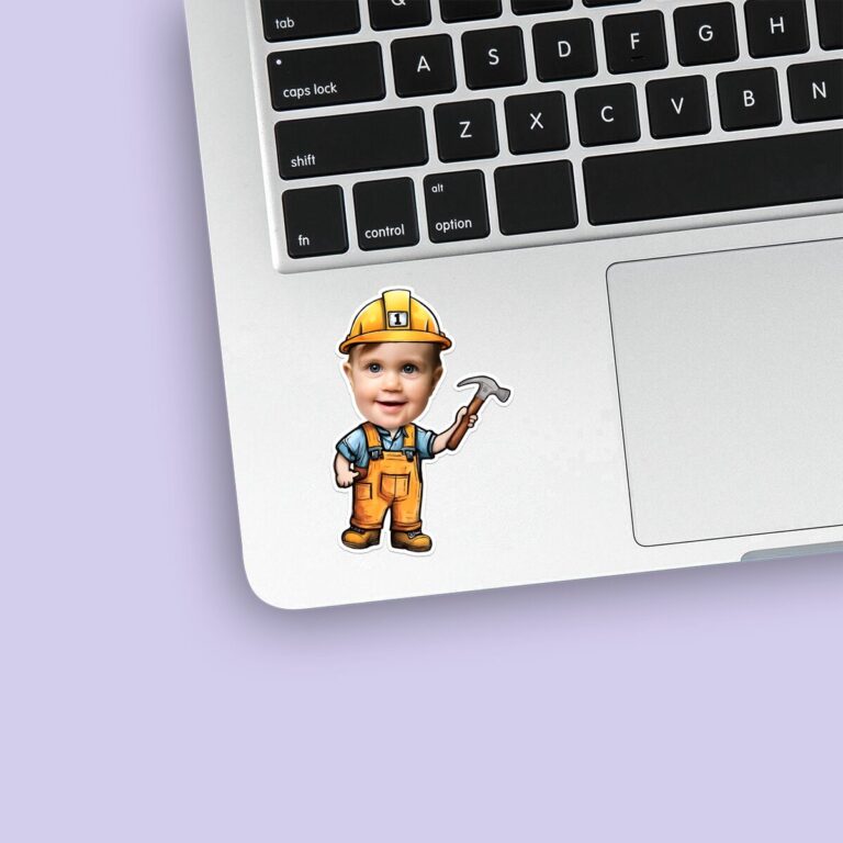 Custom Number 1 Builder with Hammer Face Cutout – Sticker Custom Number 1 Builder with Hammer Face Cutout shown on a sticker mockup
