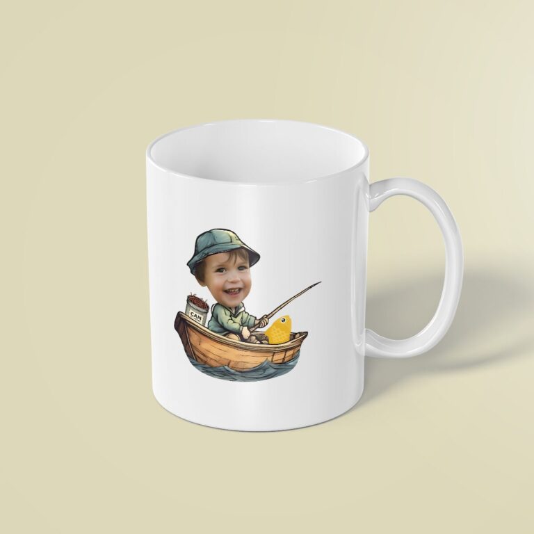 Custom Angler in a Rowboat Face Cutout – Mug Custom Angler in a Rowboat Face Cutout shown on a mug mockup