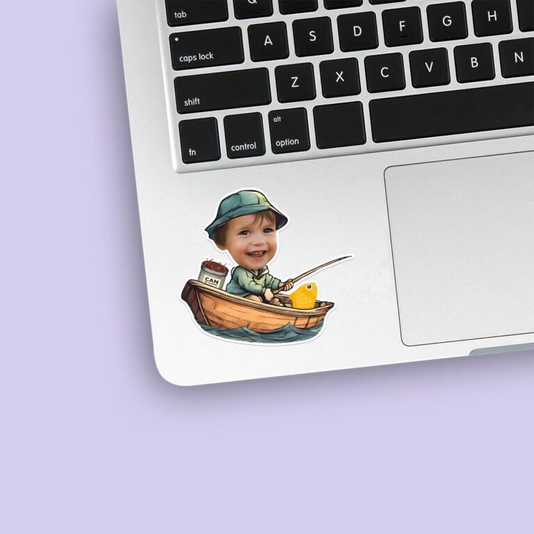 Custom Angler in a Rowboat Face Cutout – Sticker Custom Angler in a Rowboat Face Cutout shown on a sticker mockup