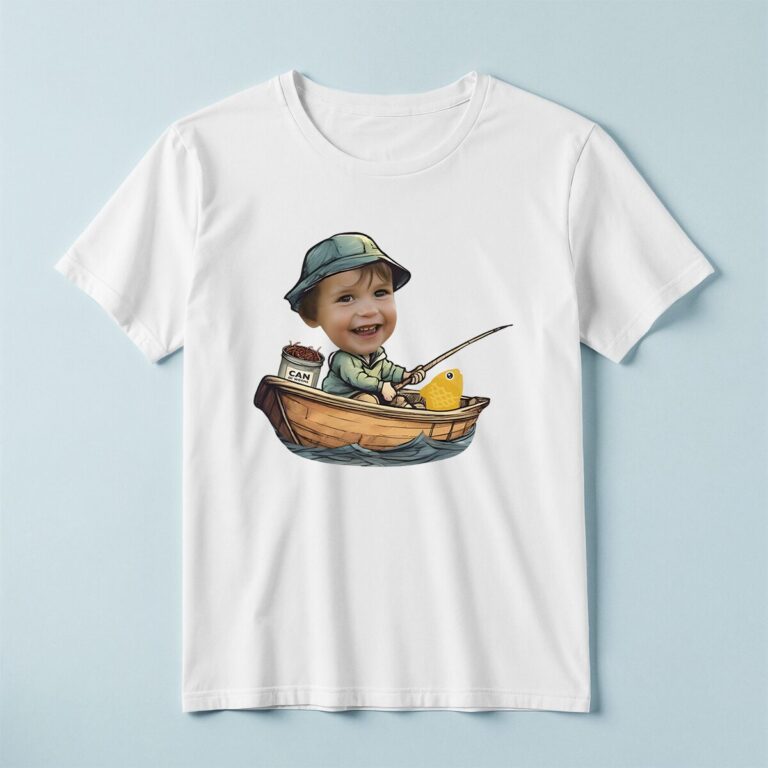 Custom Angler in a Rowboat Face Cutout – T-shirt Custom Angler in a Rowboat Face Cutout shown on a T-shirt mockup