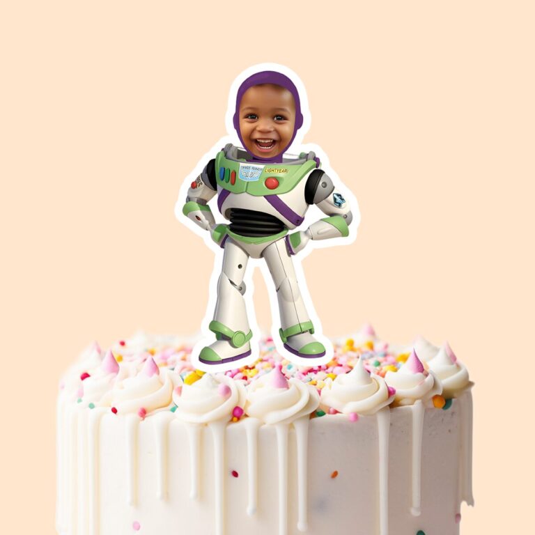 Custom Space Ranger Standing Face Cutout – Cake Topper Custom Space Ranger Standing Face Cutout shown on a cake topper mockup