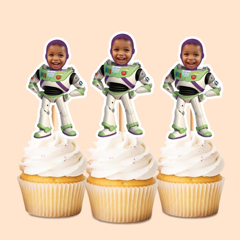Custom Space Ranger Standing Face Cutout – Cupcake Topper Custom Space Ranger Standing Face Cutout shown on a cupcake topper mockup