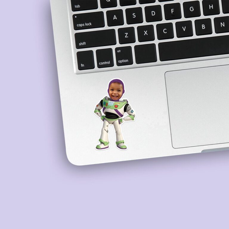 Custom Space Ranger Standing Face Cutout – Sticker Custom Space Ranger Standing Face Cutout shown on a sticker mockup