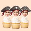 Custom Pirate Captain Portrait Face Cutout – Cupcake Topper Custom Pirate Captain Portrait Face Cutout shown on a cupcake topper mockup