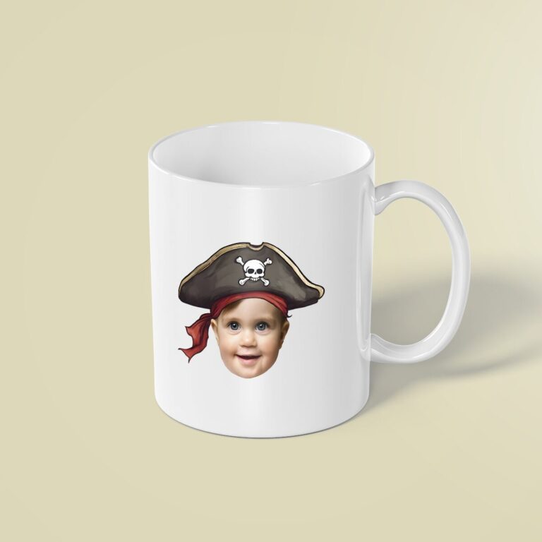 Custom Pirate Captain Portrait Face Cutout – Mug Custom Pirate Captain Portrait Face Cutout shown on a mug mockup