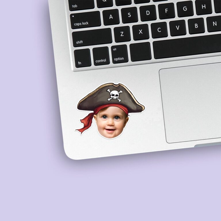 Custom Pirate Captain Portrait Face Cutout – Sticker Custom Pirate Captain Portrait Face Cutout shown on a sticker mockup