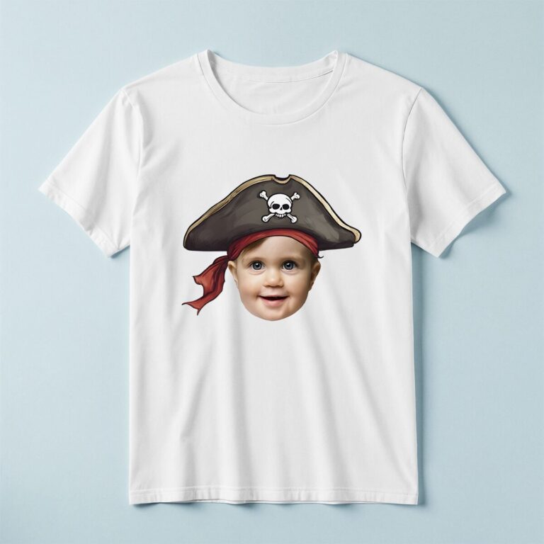 Custom Pirate Captain Portrait Face Cutout – T-shirt Custom Pirate Captain Portrait Face Cutout shown on a T-shirt mockup
