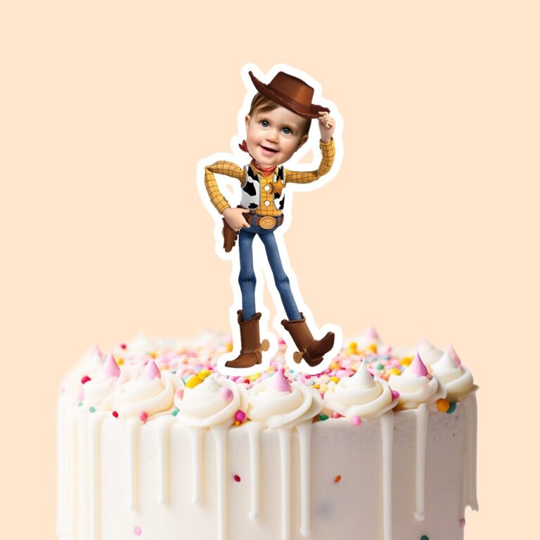 Custom Cowboy Sheriff Tipping Hat Face Cutout – Cake Topper Custom Cowboy Sheriff Tipping Hat Face Cutout shown on a cake topper mockup