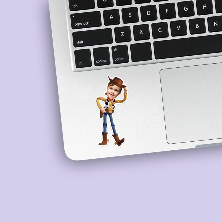 Custom Cowboy Sheriff Tipping Hat Face Cutout – Sticker Custom Cowboy Sheriff Tipping Hat Face Cutout shown on a sticker mockup