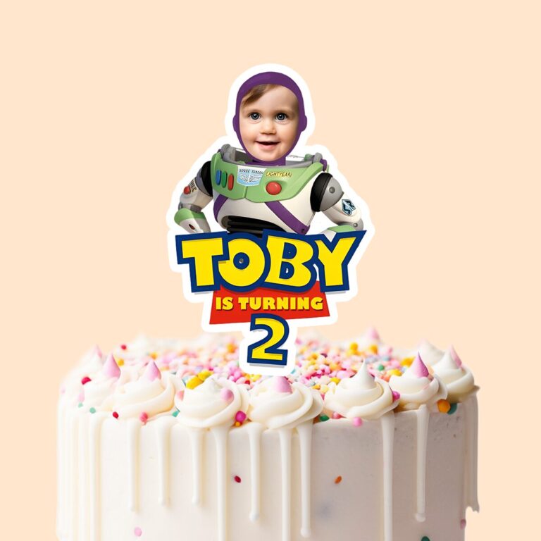 Custom Space Ranger Birthday Design Face Cutout – Cake Topper Custom Space Ranger Birthday Design Face Cutout shown on a cake topper mockup