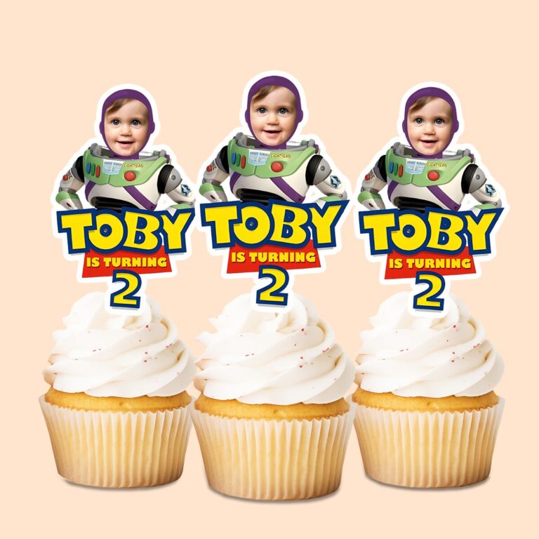 Custom Space Ranger Birthday Design Face Cutout – Cupcake Topper Custom Space Ranger Birthday Design Face Cutout shown on a cupcake topper mockup