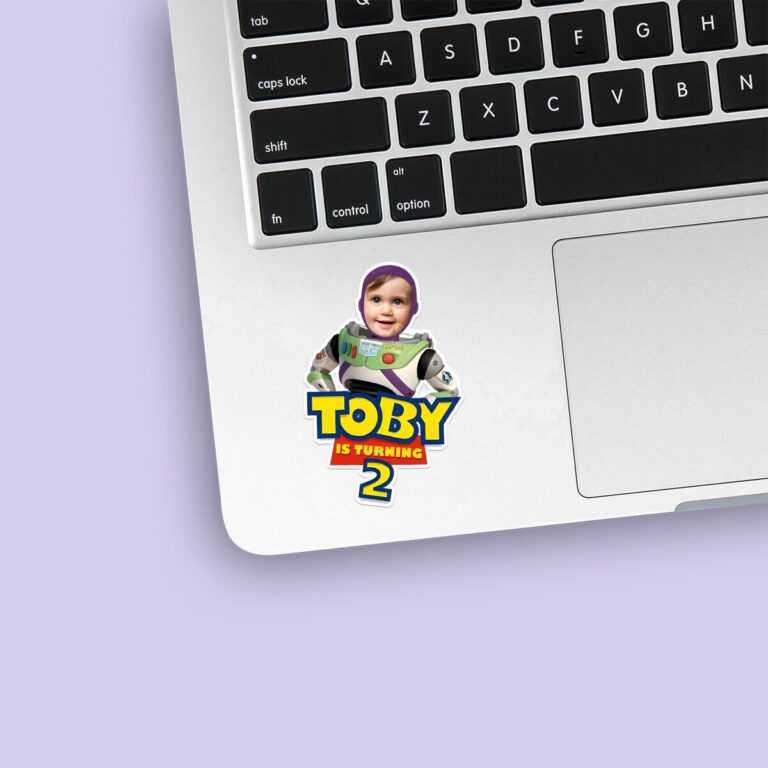 Custom Space Ranger Birthday Design Face Cutout – Sticker Custom Space Ranger Birthday Design Face Cutout shown on a sticker mockup