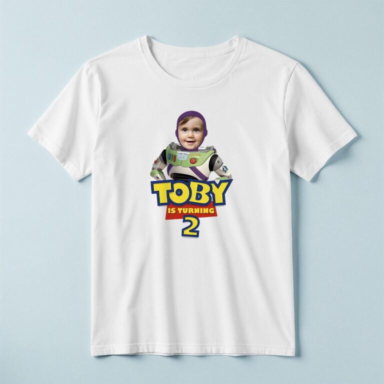 Custom Space Ranger Birthday Design Face Cutout – T-shirt Custom Space Ranger Birthday Design Face Cutout shown on a T-shirt mockup