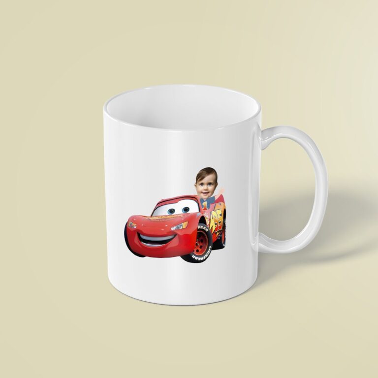 Custom Child with Red Number 95 Race Car Face Cutout – Mug Custom Child with Red Number 95 Race Car Face Cutout shown on a mug mockup