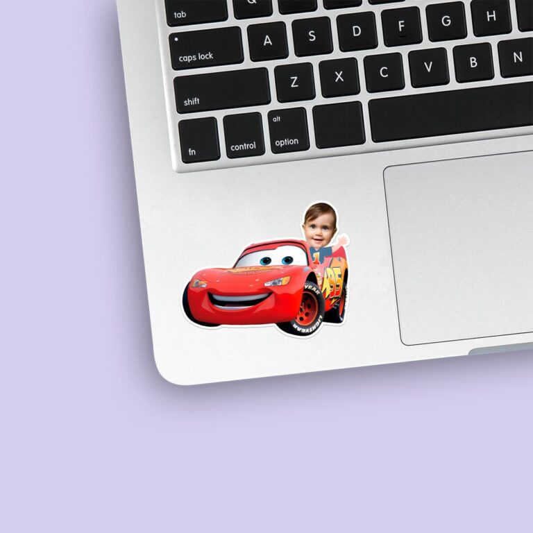 Custom Child with Red Number 95 Race Car Face Cutout – Sticker Custom Child with Red Number 95 Race Car Face Cutout shown on a sticker mockup