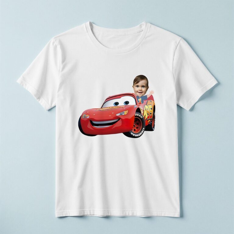 Custom Child with Red Number 95 Race Car Face Cutout – T-shirt Custom Child with Red Number 95 Race Car Face Cutout shown on a T-shirt mockup