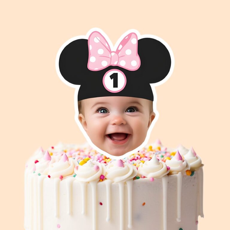 Custom Number 1 Mouse-Ear Portrait Face Cutout – Cake Topper Custom Number 1 Mouse-Ear Portrait Face Cutout shown on a cake topper mockup