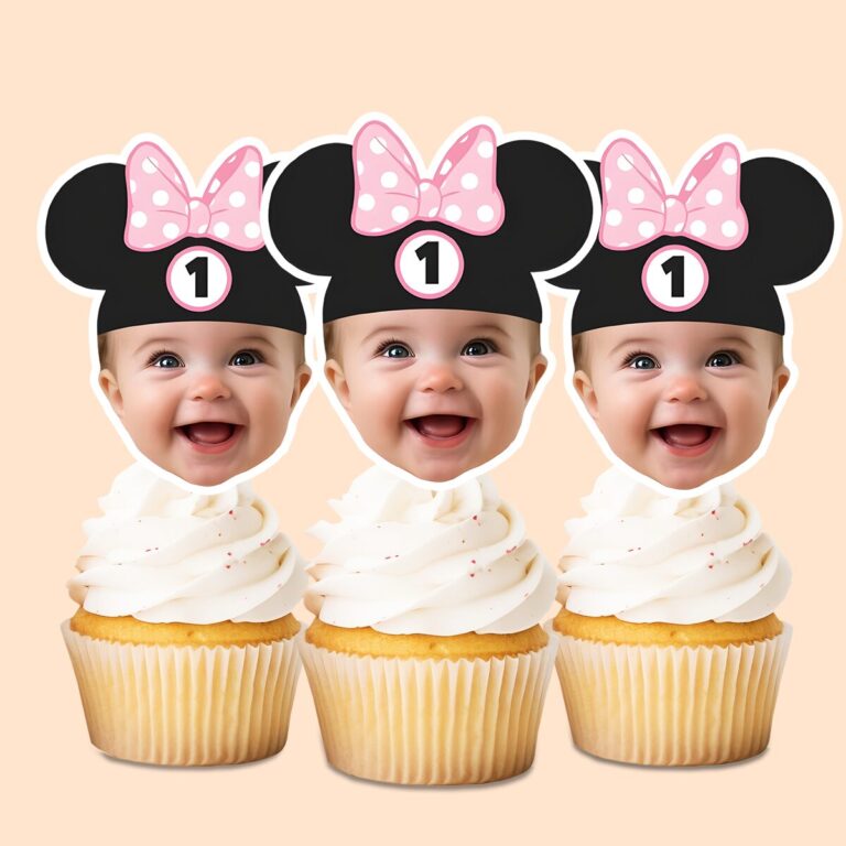 Custom Number 1 Mouse-Ear Portrait Face Cutout – Cupcake Topper Custom Number 1 Mouse-Ear Portrait Face Cutout shown on a cupcake topper mockup