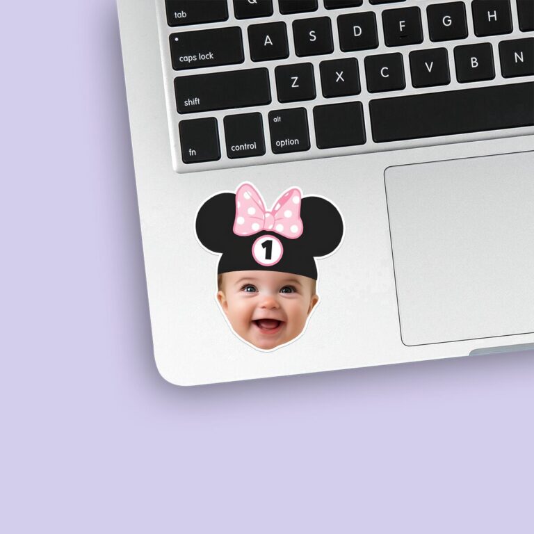 Custom Number 1 Mouse-Ear Portrait Face Cutout – Sticker Custom Number 1 Mouse-Ear Portrait Face Cutout shown on a sticker mockup