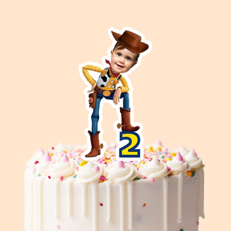 Custom Number 2 Cowboy Sheriff Face Cutout – Cake Topper Custom Number 2 Cowboy Sheriff Face Cutout shown on a cake topper mockup