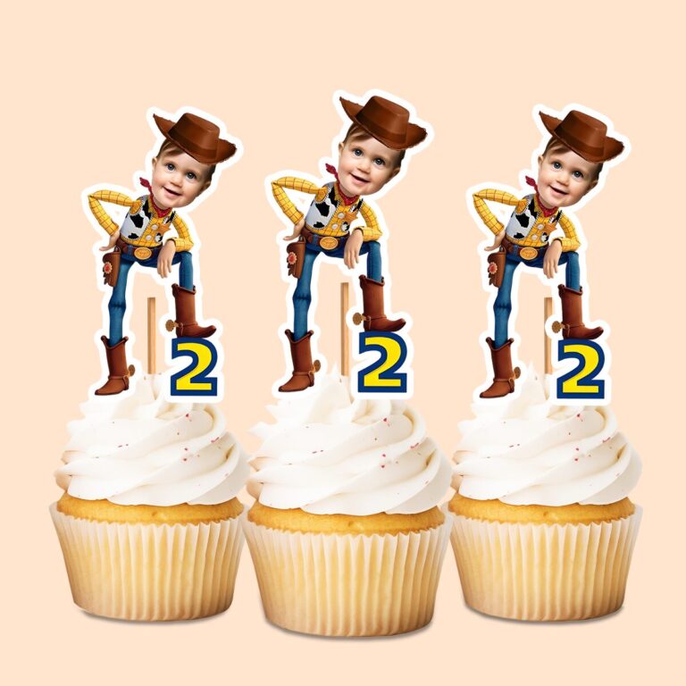 Custom Number 2 Cowboy Sheriff Face Cutout – Cupcake Topper Custom Number 2 Cowboy Sheriff Face Cutout shown on a cupcake topper mockup
