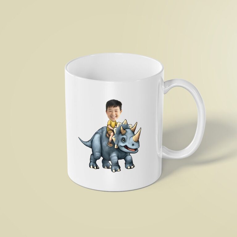 Custom Rider on a Gray Horned Yellow Shirt Face Cutout – Mug Custom Rider on a Gray Horned Yellow Shirt Face Cutout shown on a mug mockup