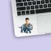 Custom Rider on a Gray Horned Yellow Shirt Face Cutout – Sticker Custom Rider on a Gray Horned Yellow Shirt Face Cutout shown on a sticker mockup