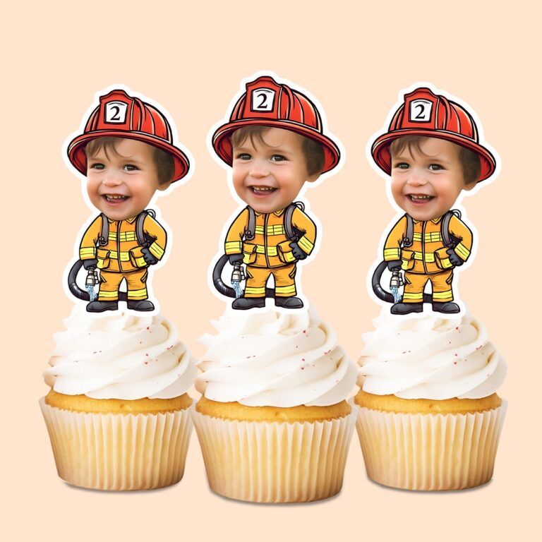 Custom Number 2 Firefighter Face Cutout – Cupcake Topper Custom Number 2 Firefighter Face Cutout shown on a cupcake topper mockup