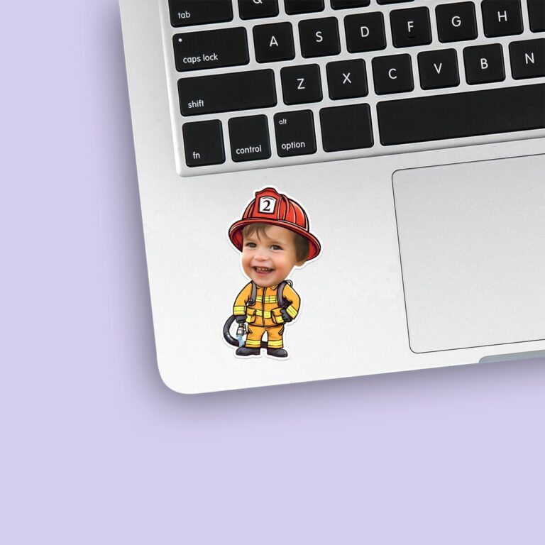 Custom Number 2 Firefighter Face Cutout – Sticker Custom Number 2 Firefighter Face Cutout shown on a sticker mockup