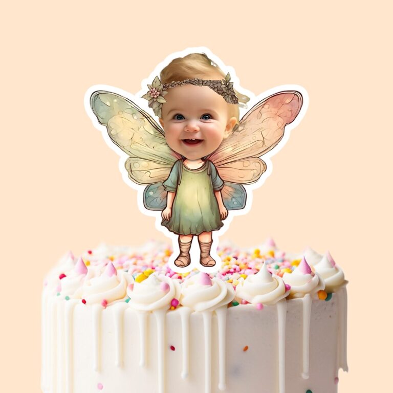 Custom Pastel Woodland Fairy Face Cutout – Cake Topper Custom Pastel Woodland Fairy Face Cutout shown on a cake topper mockup