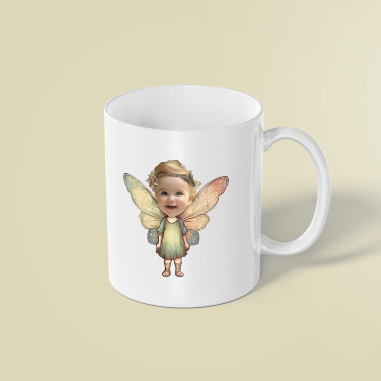 Custom Pastel Woodland Fairy Face Cutout – Mug Custom Pastel Woodland Fairy Face Cutout shown on a mug mockup