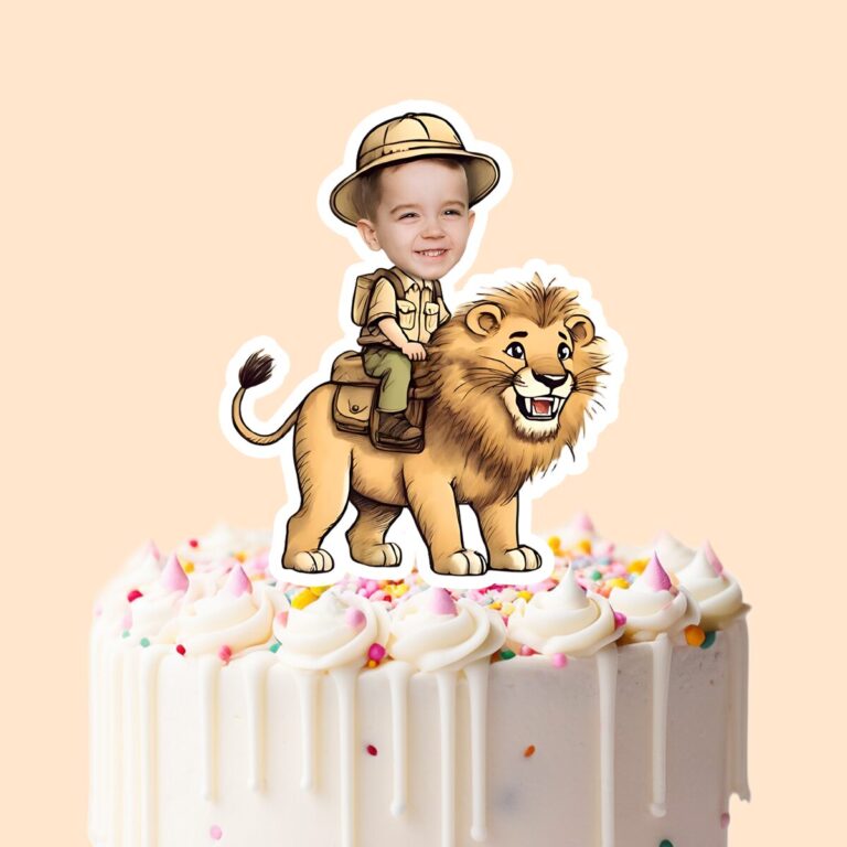 Custom Lion Safari Rider Golden Tan Palette Face Cutout – Cake Topper Custom Lion Safari Rider Golden Tan Palette Face Cutout shown on a cake topper mockup