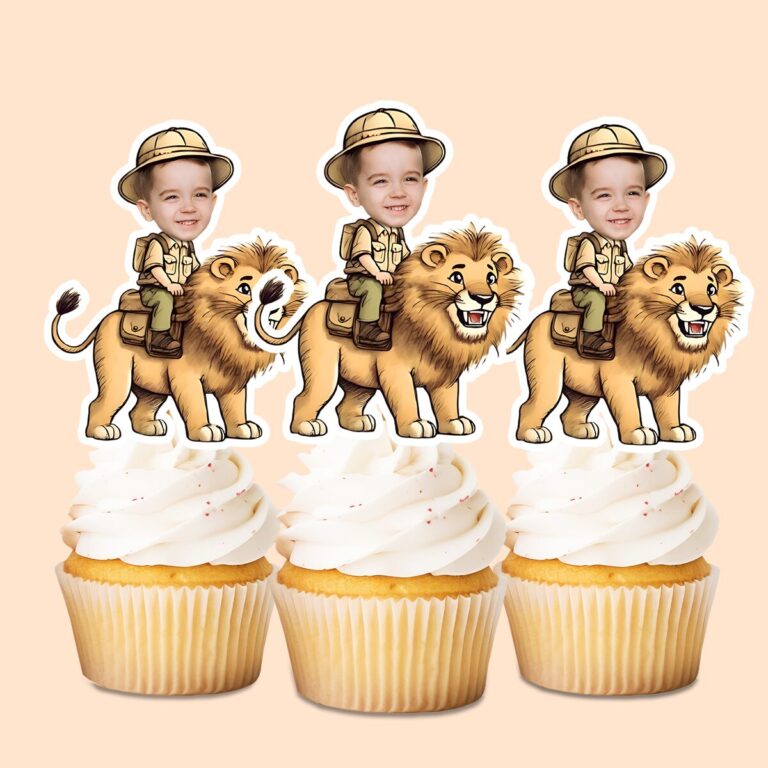 Custom Lion Safari Rider Golden Tan Palette Face Cutout – Cupcake Topper Custom Lion Safari Rider Golden Tan Palette Face Cutout shown on a cupcake topper mockup