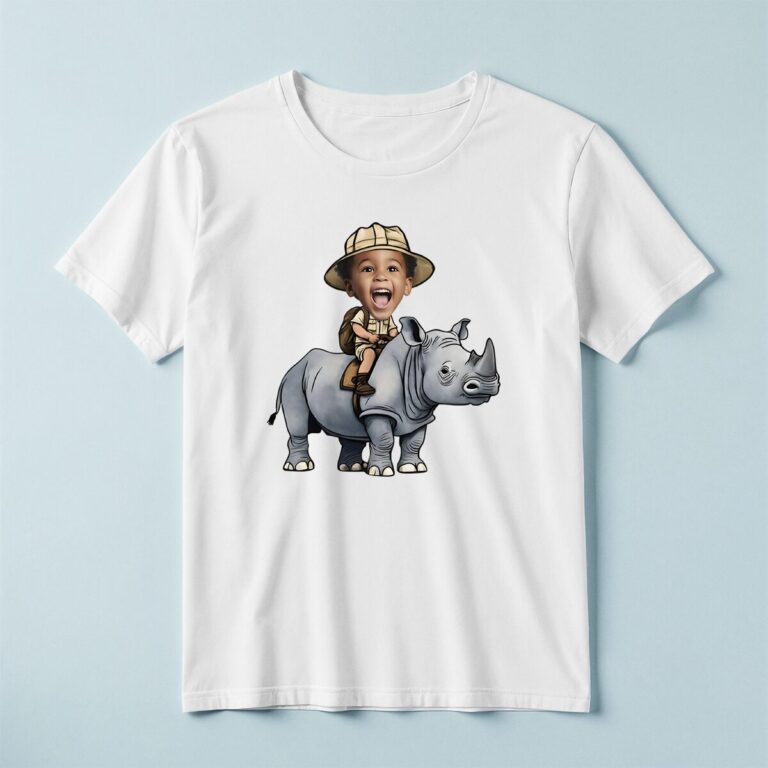 Custom Rhinoceros Safari Rider Face Cutout – T-shirt Custom Rhinoceros Safari Rider Face Cutout shown on a T-shirt mockup